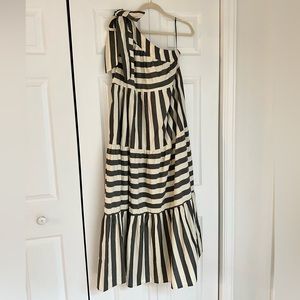 WHO WHAT WEAR Striped One Shoulder Bow Maxi Dress, Size Small